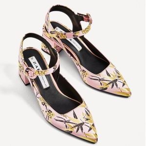 Zara Trafuluc Floral Jacquard Brocade 2 1/2” Block Heel size 36